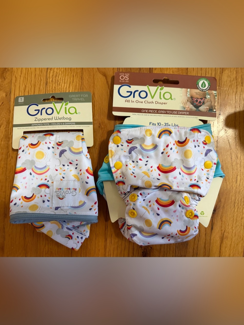 GroVia Rainbow All-in-One Cloth Diaper - White with Multicolor Print and Wet bag